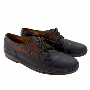 Fluchos Black Brown Oxford Leather Size 40 US 9-9.5 Lace Up Very Good Condition